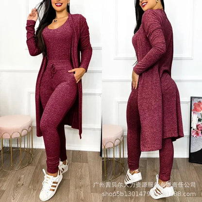 Jumpsuit & Coat Set Autumn Women Drawstring Pocket Pants Sets One