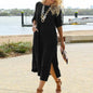 Spring Cotton Linen Oversize Women's Long Dress Black O-neck Pockets Side Split Loose Dresses Female Casual Ladies Clothes