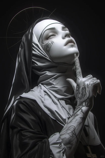 Sexy Tattoo Machine Gun Nun Poster Print Christian Smoking Nun Canvas Painting Living Room Background Wall Home Decoration