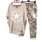 Womens Two Piece Camouflage Set Summer Outfits for Women Cotton Linen Suit 2023 Casual Print Short Sleeve Harajuku