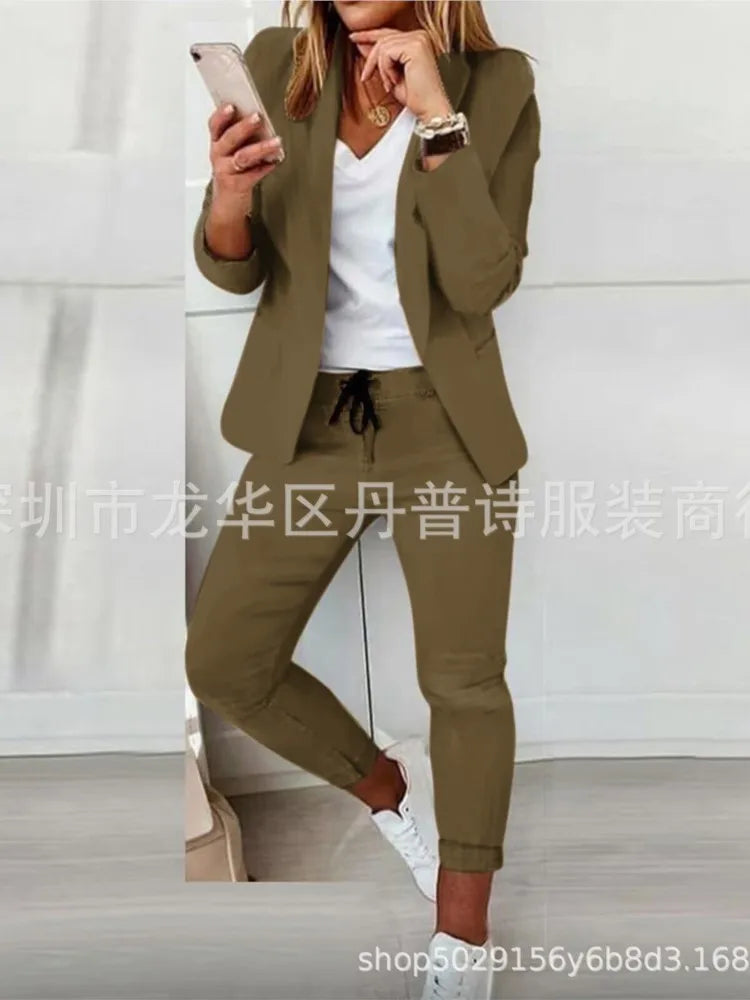 2 Piece Women's Autumn Winter Suit Fashion Slim Fit Lace-Up Small Feet