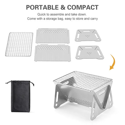 Camping Wood Burning Stove with Grill Plate Outdoor Portable Folding