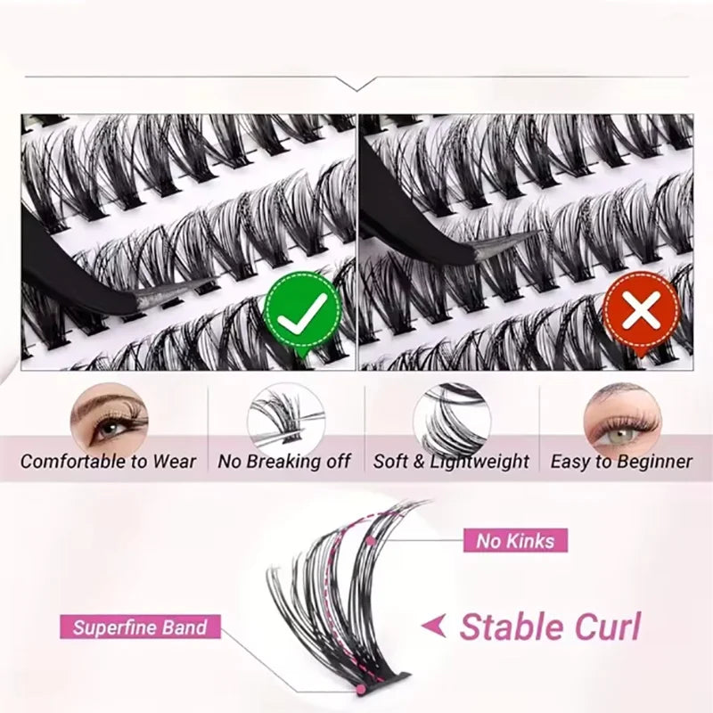 DIY Lash Extension Kit 200pcs Lash Clusters With Bond Lashes Kit Cluster Lashes D Curling False Eyelash Clusters With Tweezers
