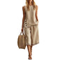 Women Two-Piece Set Soft Fabric Lounge Set Cotton Linen Sleeveless Vest ＆ Wide Leg Pants Suit Summer 2 Piece Sets Women Outfits