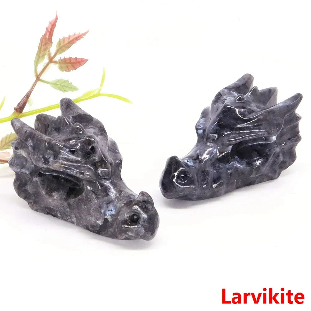 Dragon Head Statue Natural Gemstone - Larvikite