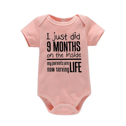 Funny "I Just Did 9 Months" Letter Print Newborn Bodysuit Casual Short Sleeve Jumpsuit Infant Baby Boys Girls Outfit Baby Onesie