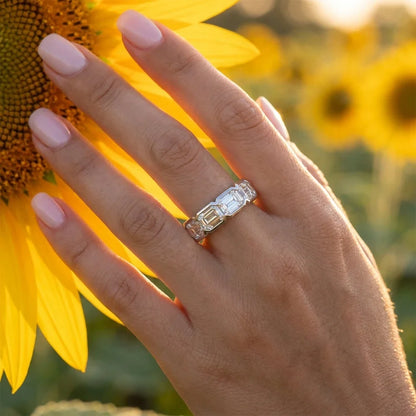 KNOBSPIN 3x5mm Emerald Cut Moissanite Eternity Band Ring D VVS1 Lab Created Diamond S925 Sterling Silver Wedding Rings for Women