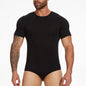 Mens Round Neck Bodysuit Short Sleeve Jumpsuit Press Crotch Underwear Adult Leotard for Shapewear Compression Romper Undershirt