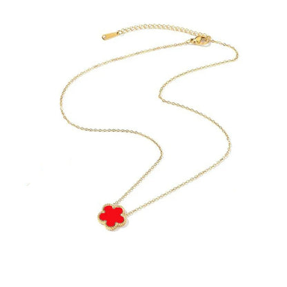 14K Gold Plated Stainless Steel Necklace Woman Five Leaf Petals Double