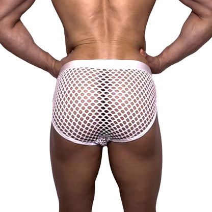 Mens Slip Bikini Jockstrap Briefs Mens Panties Sexy Fishnets Hole Transparent Mesh Ice Silk Men Underwear Sissy Men Underpants