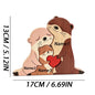 Cute Otter Family Wood Puzzle Ornament Red Heart Tabletop Decor Mother's Day Christmas Birthday Home Office Souvenir Gift