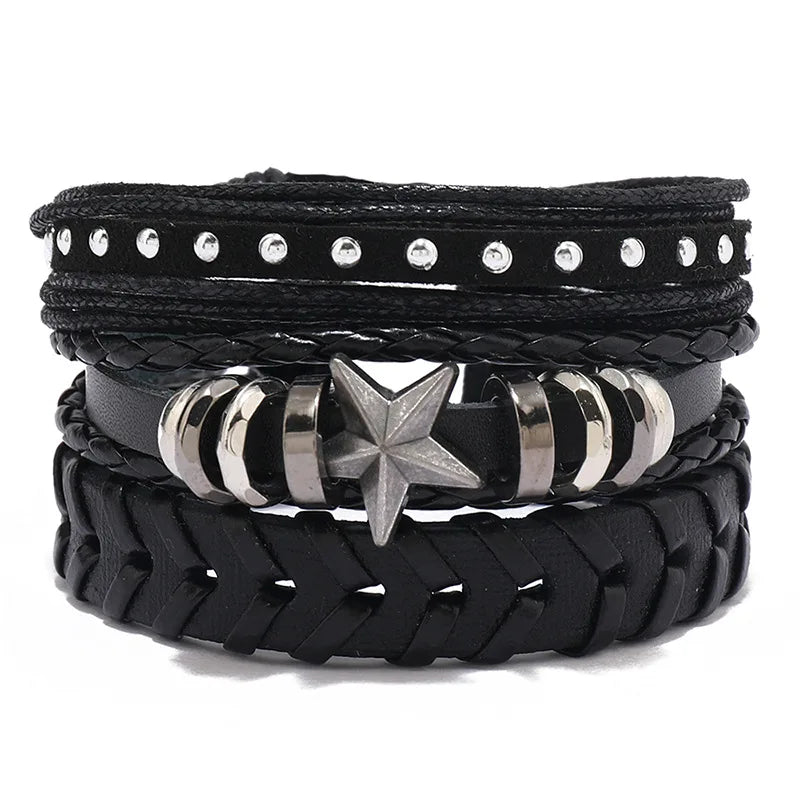 Modyle Multi-layer Gothic Leather Bracelet Set Punk Viantage Wings Charms Handwoven Bracelets for Men Jewelry Gifts