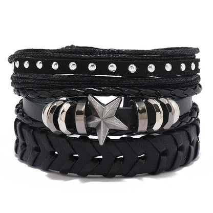 Modyle Multi-layer Gothic Leather Bracelet Set Punk Viantage Wings Charms Handwoven Bracelets for Men Jewelry Gifts