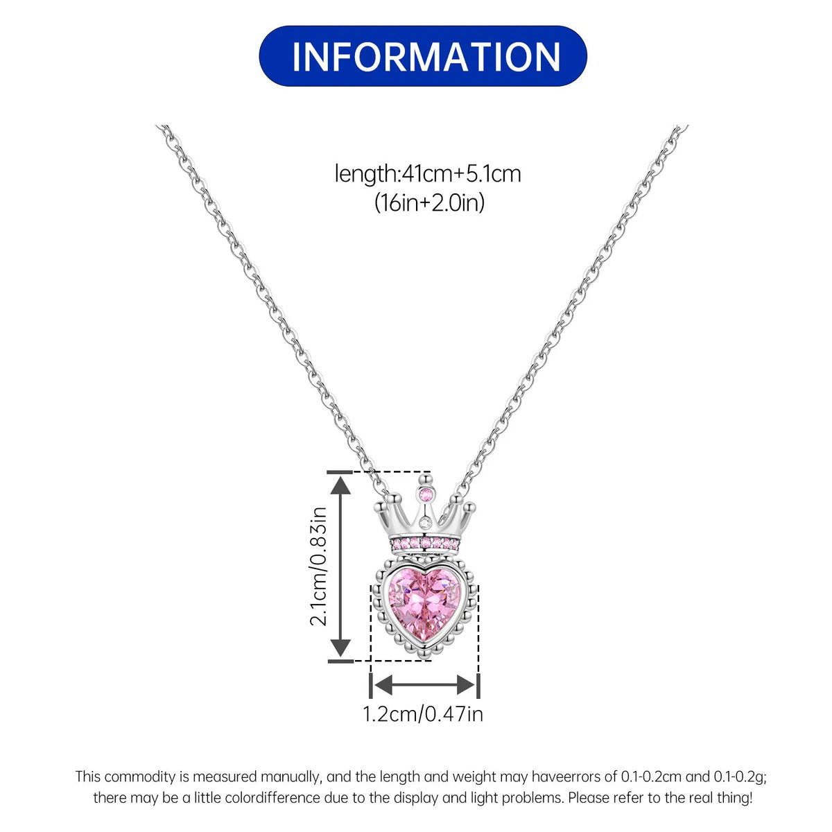 Romantic Pink Crown Heart Pendant Necklace Genuine 925 Sterling Silver Elegant Fine Jewelry for Women Wedding Holiday Presents
