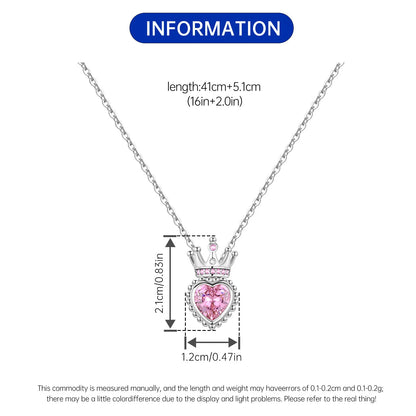 Romantic Pink Crown Heart Pendant Necklace Genuine 925 Sterling Silver Elegant Fine Jewelry for Women Wedding Holiday Presents