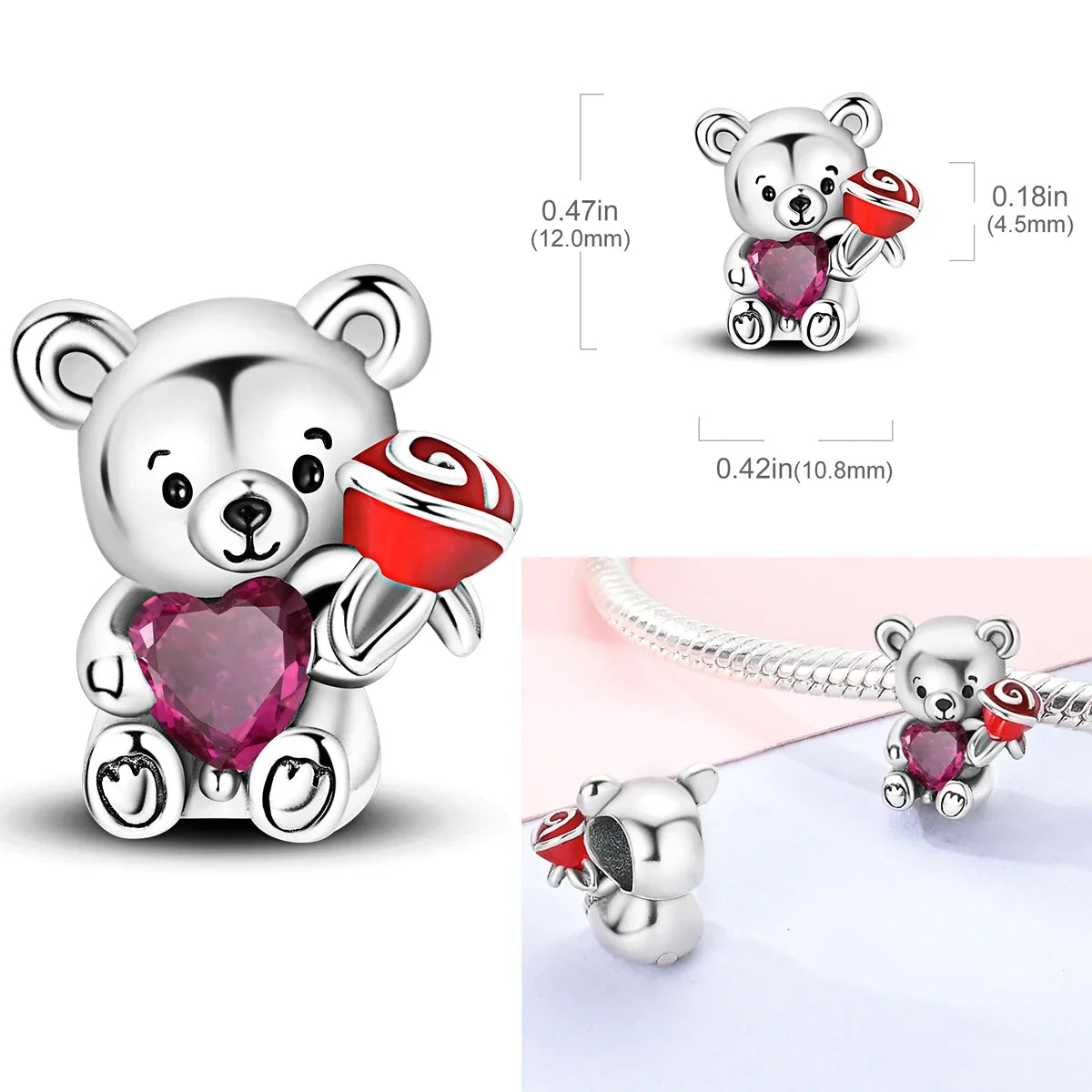 Charms Bead 925 Sterling Silver Pink Butterfly Luminous Firefly Dangle