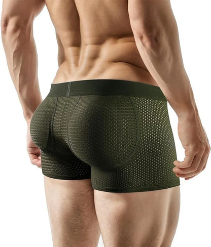 Men's Sexy Ice Mesh Breathable Butt Lift Boxer Briefs Underwear, Comfy Padded Underwear Boxer with Hip Pad Buttocks Boxer Trunk