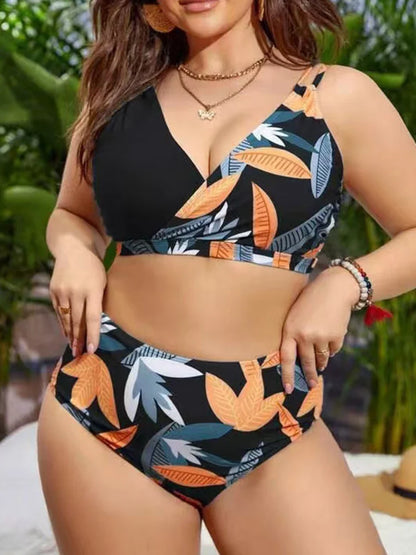 Plus Size High Waist Printed Bikini 4XL