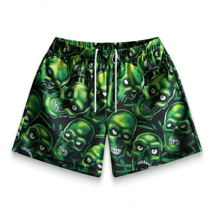 Premium 3D Printed Men's Hawaiian Shorts - Ultra Casual Skull Graphic for Summer Vacations and Sport Running