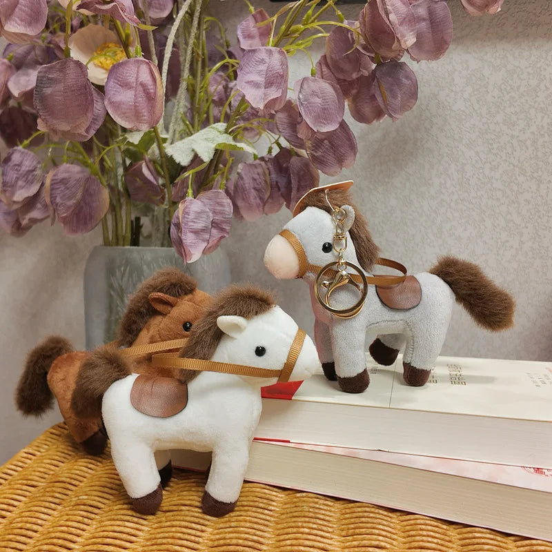 Cute Horse Mini Pendant Keychian Plush Toy Kawaii Lifelike Animal Simulation Stuffed Doll Bag Decor Friend Kid Birthday Gift
