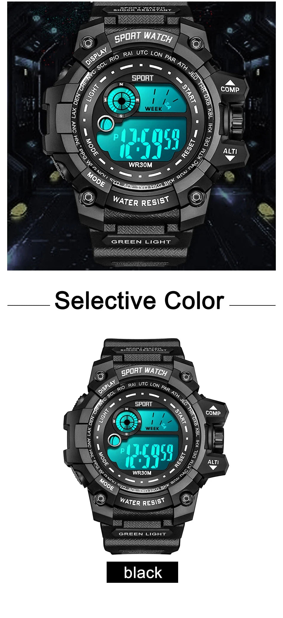Men LED Digital Watch – Luminous Waterproof Sport Military Wristwatch