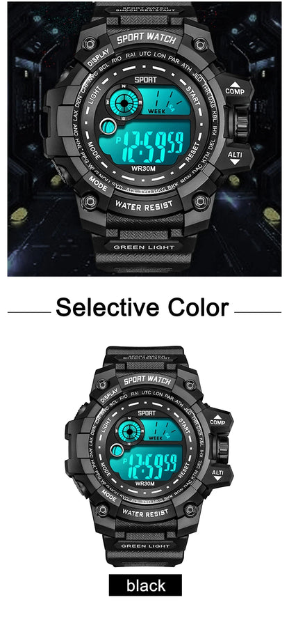 Men LED Digital Watch – Luminous Waterproof Sport Military Wristwatch