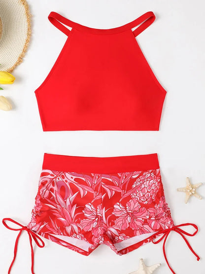 High Waist Women's Drawstring Bikini Swimsuit