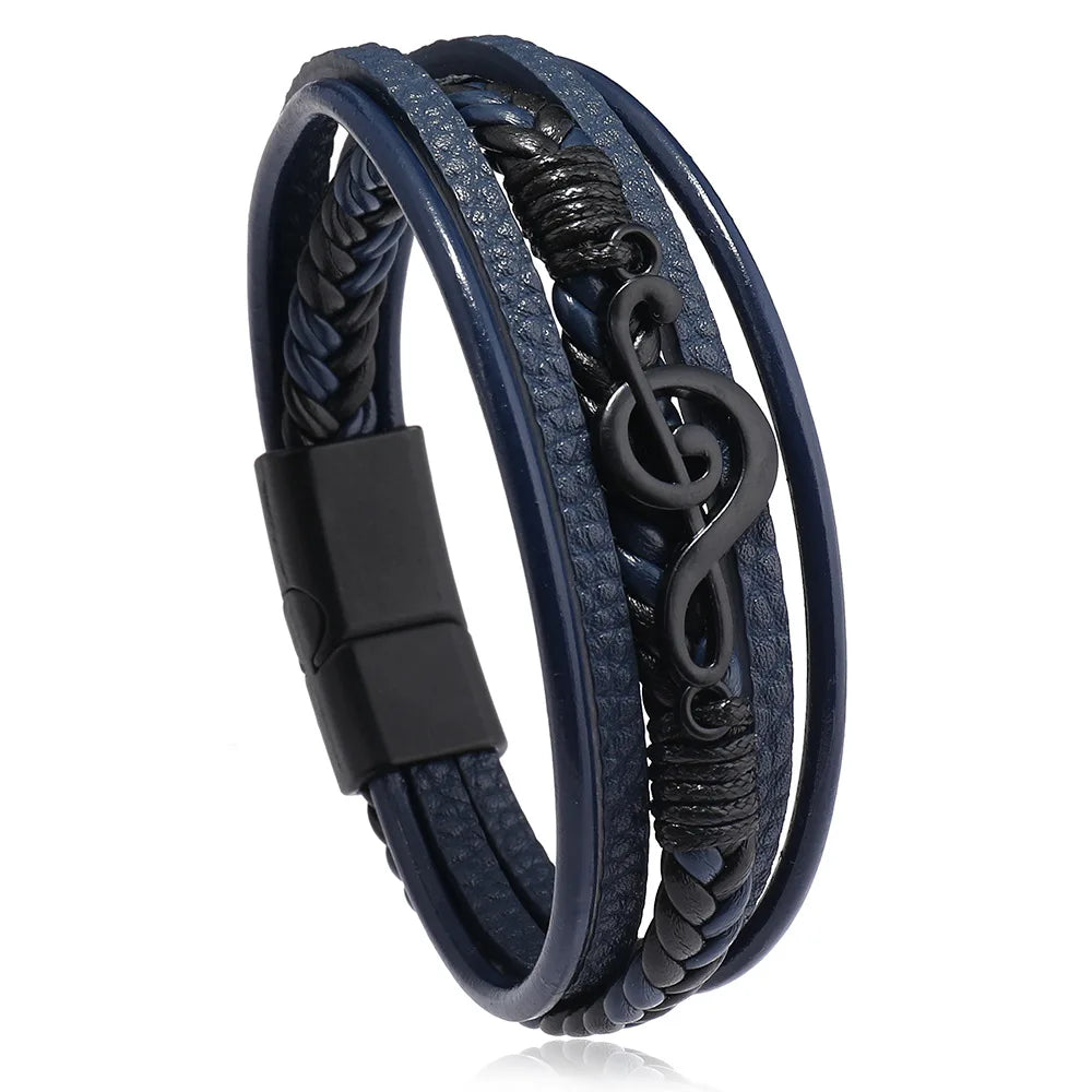 Men's Musical Symbol Leather Bracelet Vintage Creative Men's Bracelet Music Symbol Simple Leather Multi-Layer Bracelet