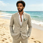 Light Grey 2 Pieces Linen Men's Suits With Pants Groom Tuxedos Summer Casual Style Groomsmen For Wedding Blazer Sets