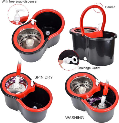 360° Spin Mop Bucket Sets with Wring System in 3 Microfiber Heads