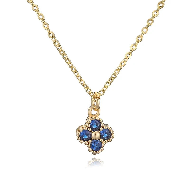 HECHENG, 18K Gold Plated Brass Cubic Zirconia Bijoux Exquisite Flower‑Shaped Women Necklace Dainty Collarbone Chain Jewelry Gift