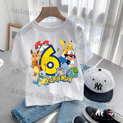 Anime Pokemons Kawaii T-Shirts for Children Pikachu Cartoon Number