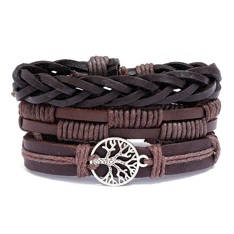 Modyle Multi-layer Gothic Leather Bracelet Set Punk Viantage Wings Charms Handwoven Bracelets for Men Jewelry Gifts