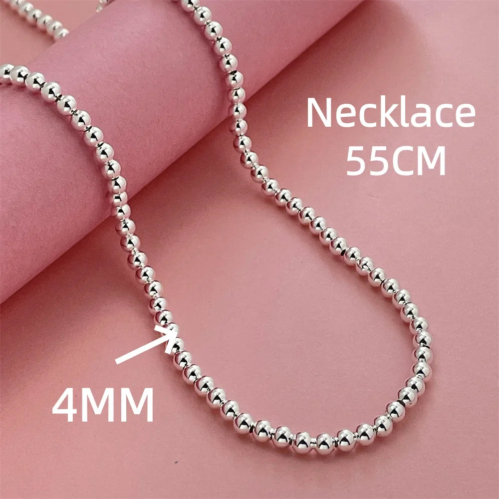 925 Sterling Silver Round Bead Chain Necklace 4/6/8mm Smooth Ball Beads 40-60CM Choker Necklaces for Women Daily Jewelry