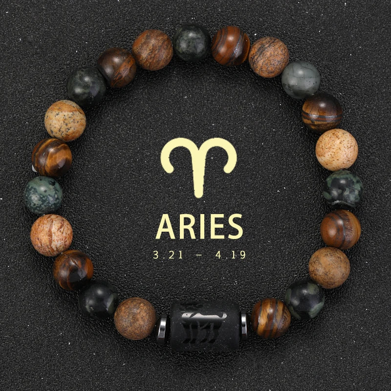 12 Zodiac Bracelets Natural Stone Cancer Virgo Leo Libra Bracelet Couples Friendship Gifts Bracelets Jewelry pulsera hombre