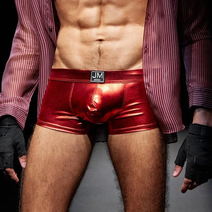 Sexy Men's Faux Black Leather Panties Gay Underwear Man Boxer Briefs Trunks Boxer Shorts and Underpants Boxers