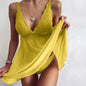 Sexy Lingerie Dress Women Lace Mesh See Through Nightdress Solid Slim V Neck Slip Sleepwear Summer Hot Nightgown Night Shirts