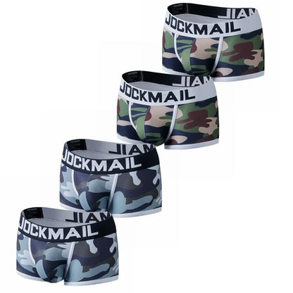 4PCS Sexy Underwear Men Boxer Brief Cueca Male Panties Camouflage Soft Underpants Shorts Men Swim Trunks Printed Nylon Quick Dry