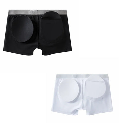 Men Sexy Padded Long Boxer Underwear Butt-Enhancing Trunk with Removable Two Pads Butt Lifter Pouch Shorts Gay Male Panties