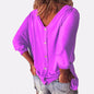Plus Size Loose Women's Shirt V-Neck Overhead Three-Quarter Sleeve Casual Female Top Button Decoration Padded Shoulder