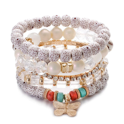 3pcs Boho Bohemian Pink Butterfly Pendant Charm Beads Bracelets Set For Women Stone Wristband Bracelet Bangles Pulseras Feminina