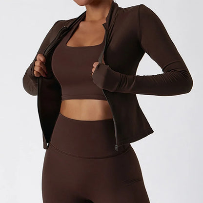 FitFlex Long Sleeve Zip Yoga Crop Top Jacket