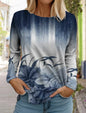 2024 women's fashion tops long sleeve round neck pullover casual long sleeve tshirt new 3d printed striped gradient floral print