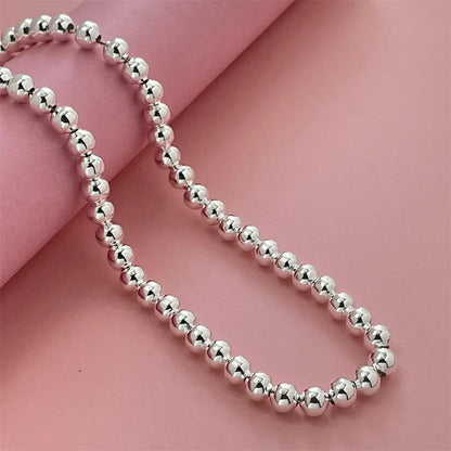 925 Sterling Silver Round Bead Chain Necklace 4/6/8mm Smooth Ball Beads 40-60CM Choker Necklaces for Women Daily Jewelry