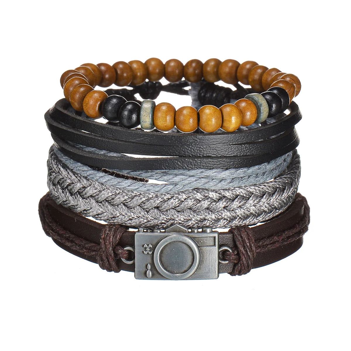 MeMolissa New Fashion Braided Wrap Leather Bracelets for Men High Quality Vintage Charm Wood Beads Ethnic Tribal Wristbands