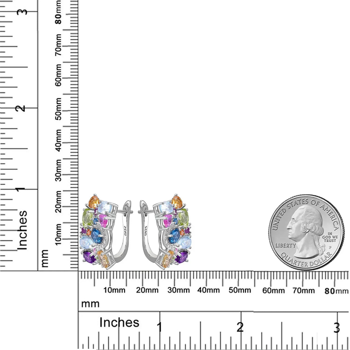 GEM'S BALLET 925 Sterling Silver Handmade Jewelry Multicolor Birthstone Earrings Natual Citrine  Amethyst Topaz Clip Earrings