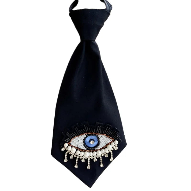 British Formal Suit Necktie Bowtie Pearl Crystal Tassel Eye Embroidery Korean Men's Women's College Style Shirt Accessories Ties