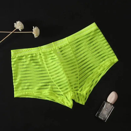 Men's Transparent Boxers Mesh Striped Underwear Low Waist Ultra-Thin Bikini Sexy Breathable Underwear Summer 3d Crotch Boxer