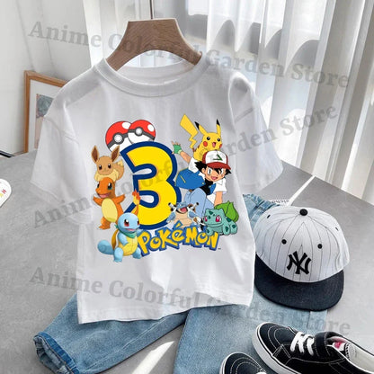 Anime Pokemons Kawaii T-Shirts for Children Pikachu Cartoon Number
