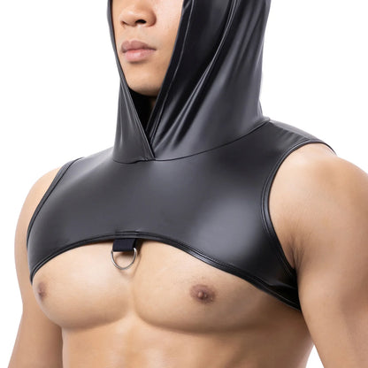 CLEVER-MENMODE Mens Muscle Tank Tops Sexy Hooded Clubwear Stage Costume Crop Tops Performance Sleeveless Tank Tops Fitness Vest